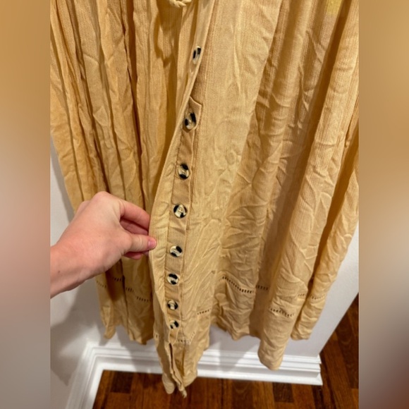 Free People Will Wait For You Yellow V Neck Floral Ruffle Boho Midi Dress SZ XS - Picture 10 of 12